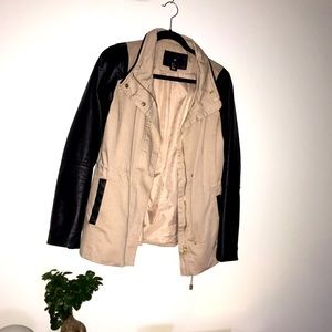 Jacket with faux leather sleeves